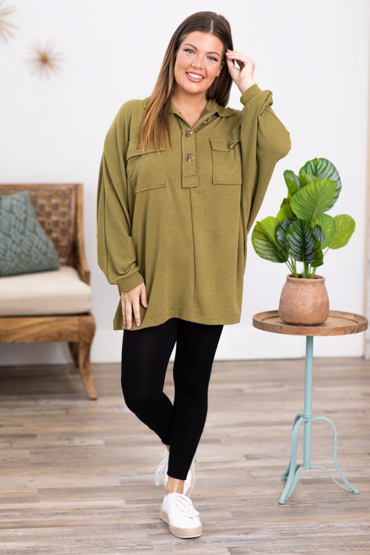 Olive Pullover With Pocket Detail