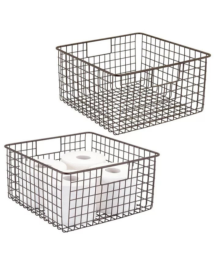 mDesign Bath Metal Storage Organizer Basket， 2 Pack
