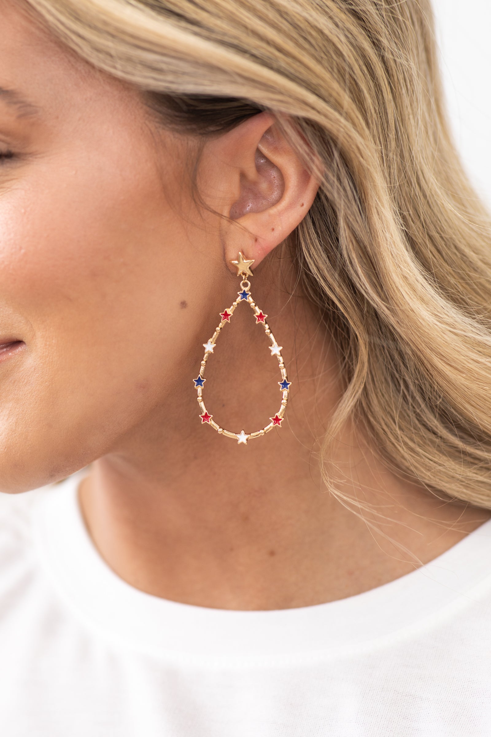 Gold Multicolor Stars Teardrop Earrings