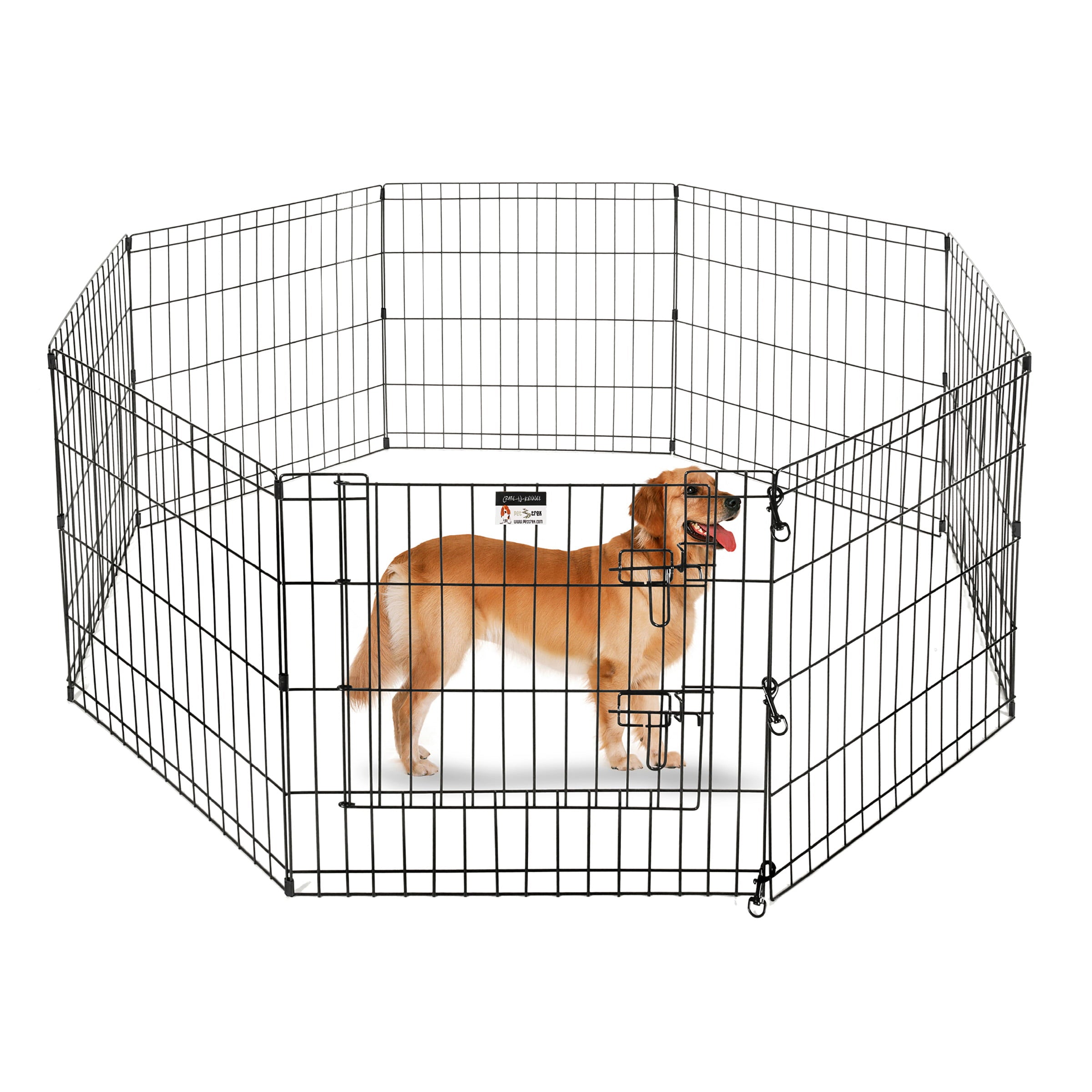 Puppy Playpen Foldable Metal Exercise Enclosure Eight 24x24-Inch Panels Indoor/Outdoor Pen with Gate for Dogs， Cats or Small Animals by Petmaker