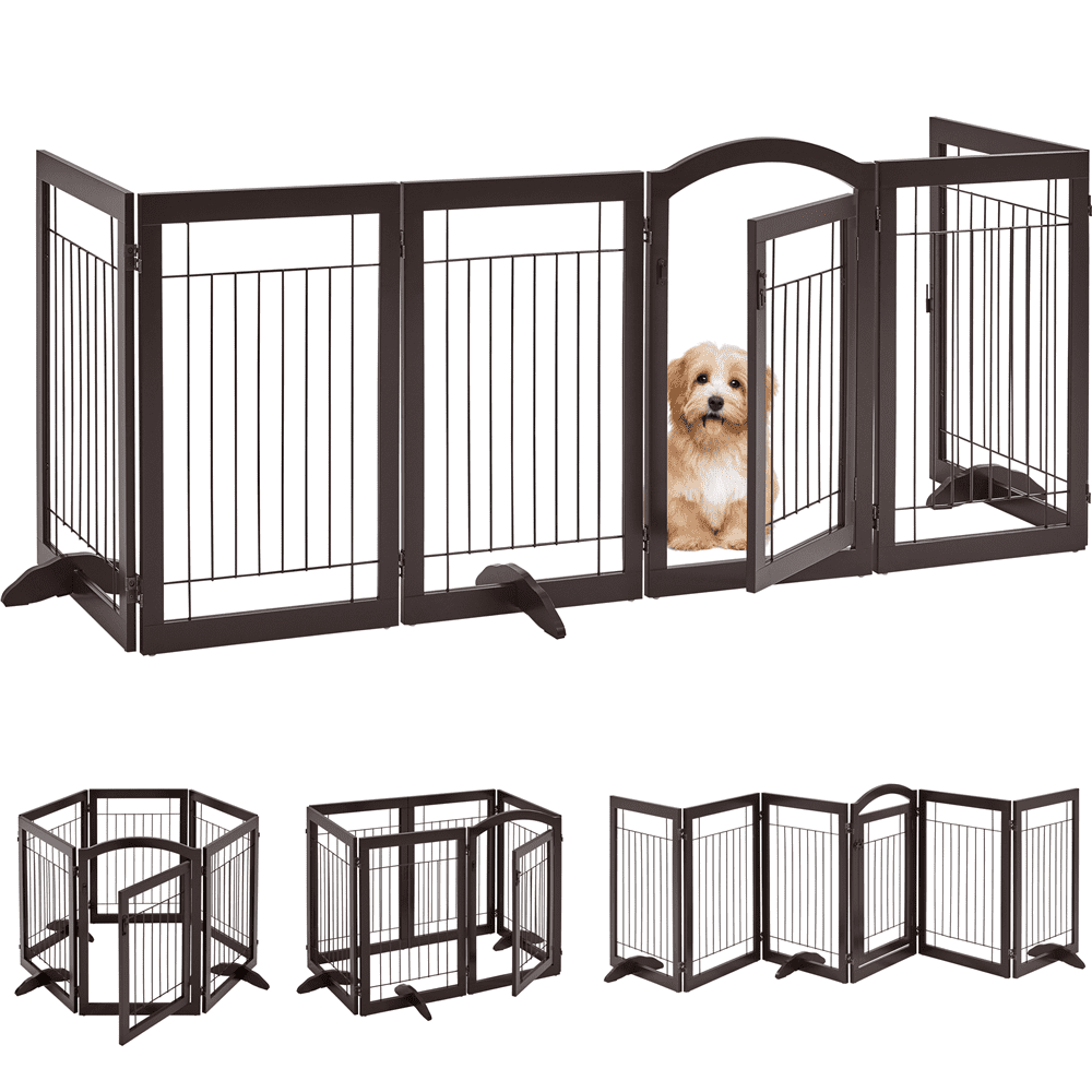 Yaheetech 32'' H 6-Panel Pet Gate with Wood and Wire， Espresso