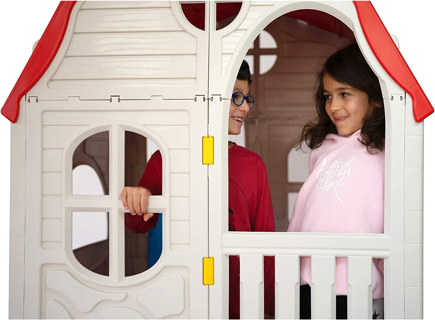 Kid's Classic Real Feel Cottage Compact Foldable Plastic Toddler Outdoor Playhouse for Children Ages 2 Years Old and Up, White