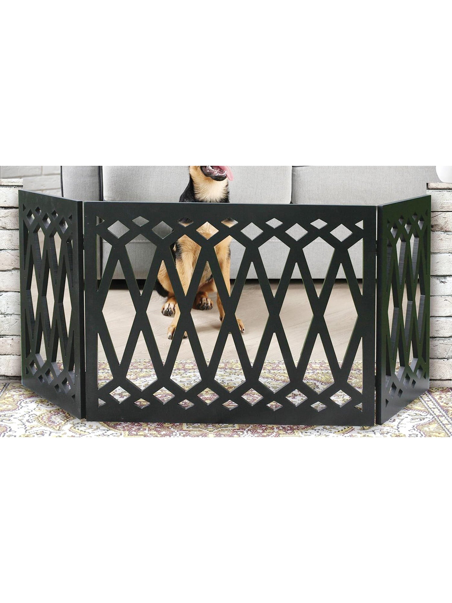 ETNA Products Diamond Design Wood Pet Gate， Black， 24-48