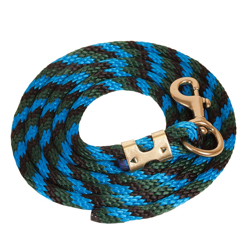 Mustang Poly Lead Rope 9ft. with Bolt Snap， Black/Green/Blue， One Size