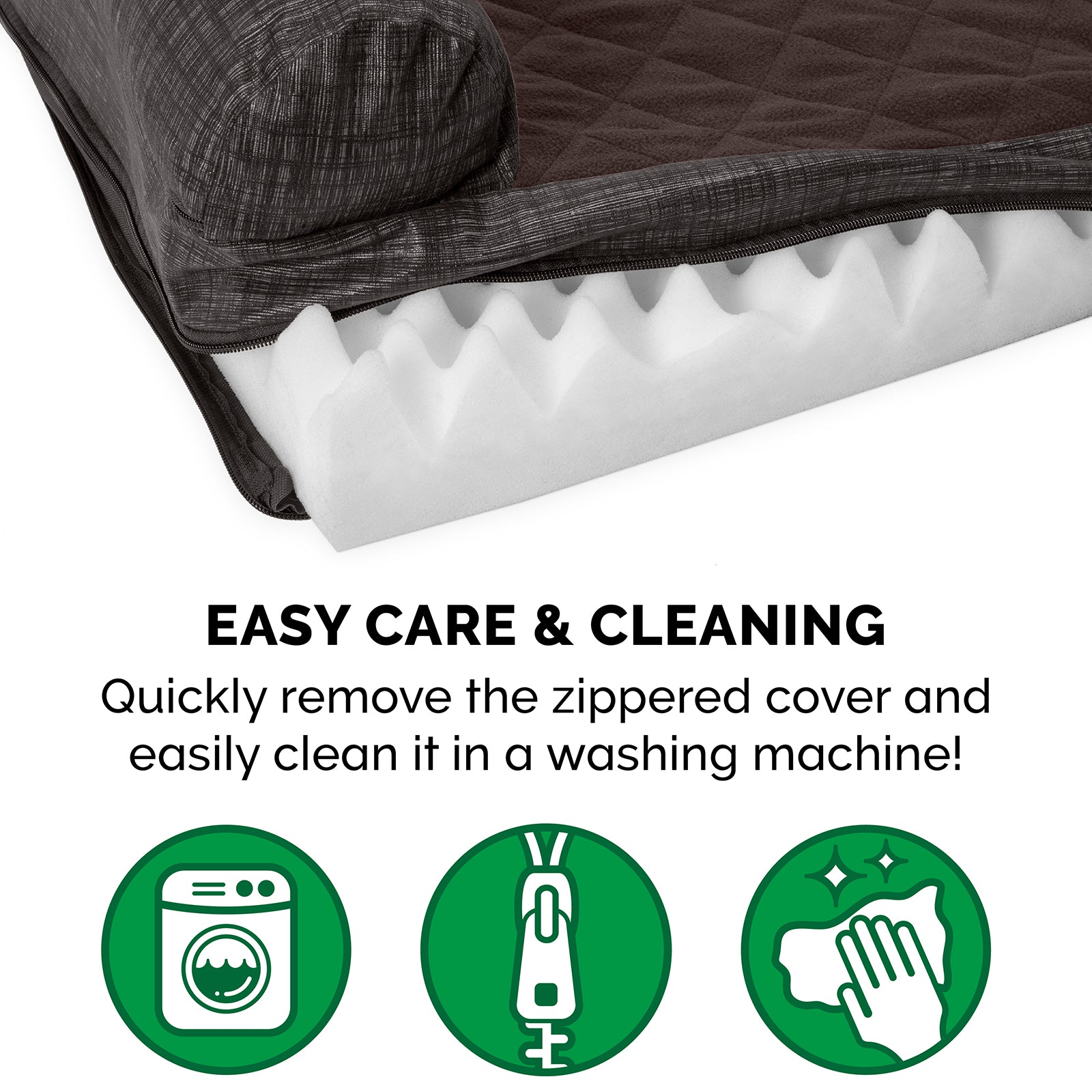 FurHaven Pet Dog Bed | Orthopedic Quilted Fleece and Print Chaise Couch Pet Bed for Dogs and Cats， Espresso， Small