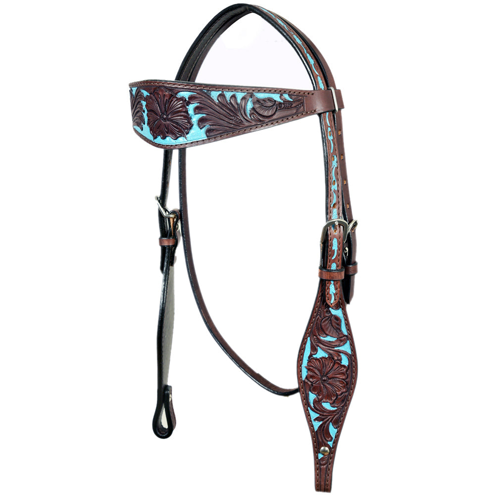 38BH Western Horse Headstall Tack Bridle American Leather Dark Hilason