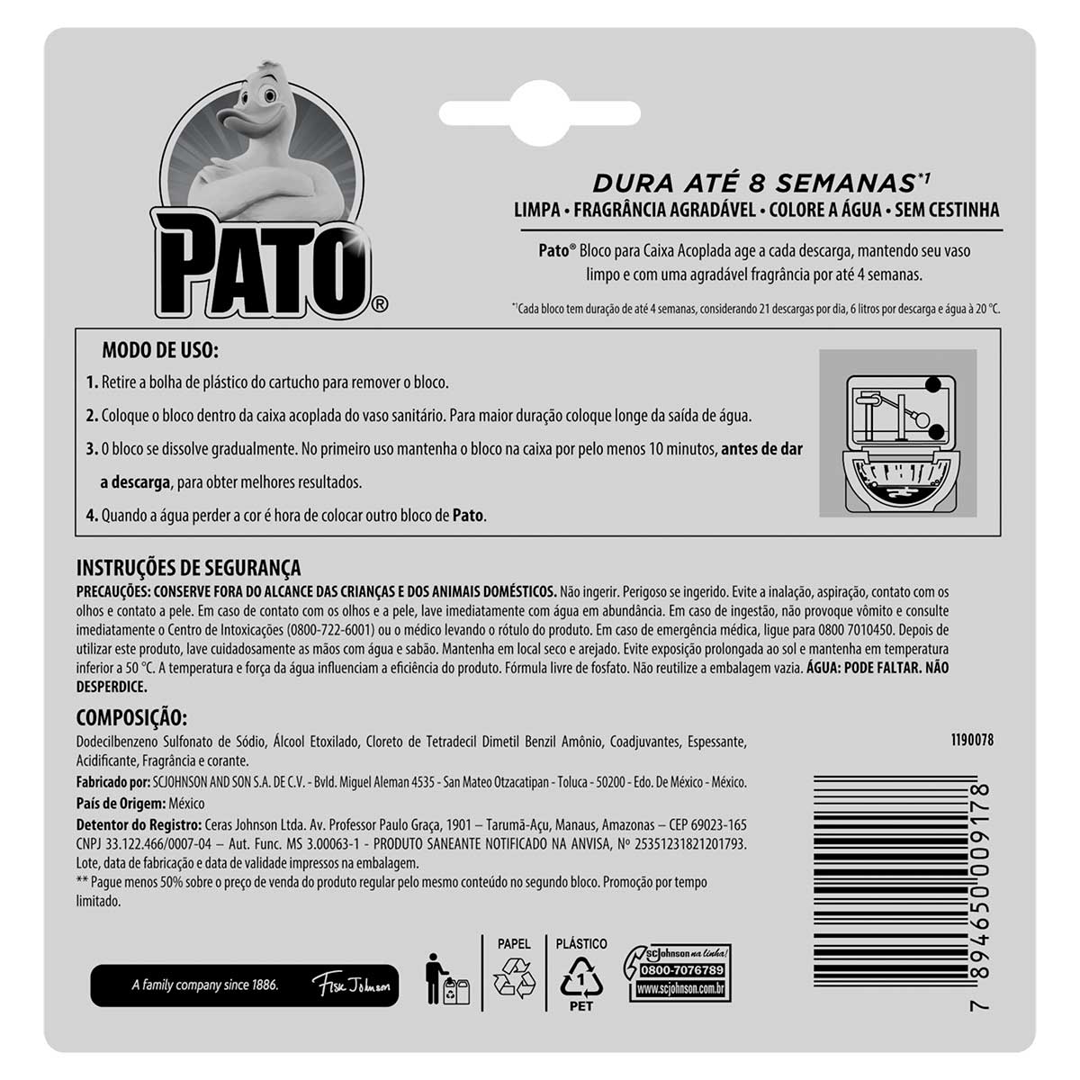 Detergente Sanitario Bloco para Caixa Acoplada Pinho Pato 2 Unidades 40g Cada Gratis 50% de Desconto no 2° Bloco