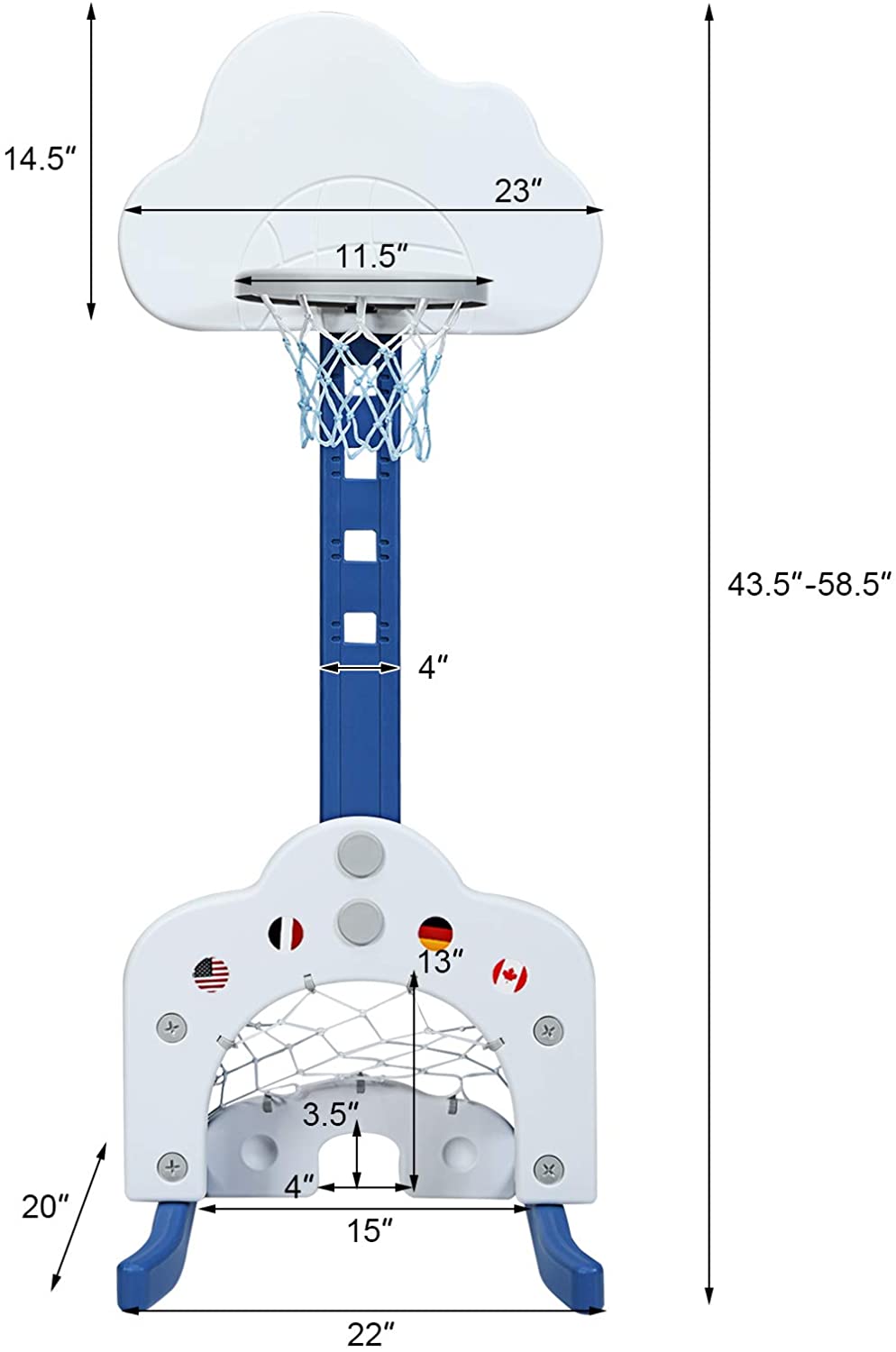 Kids Basketball Hoop， Toddler Sports Activity Center w/ 5 Adjustable Height Levels， Basketball Soccer Golf Game Set， Indoor Outdoor Basketball Hoop Set Best Gift for Baby Infant