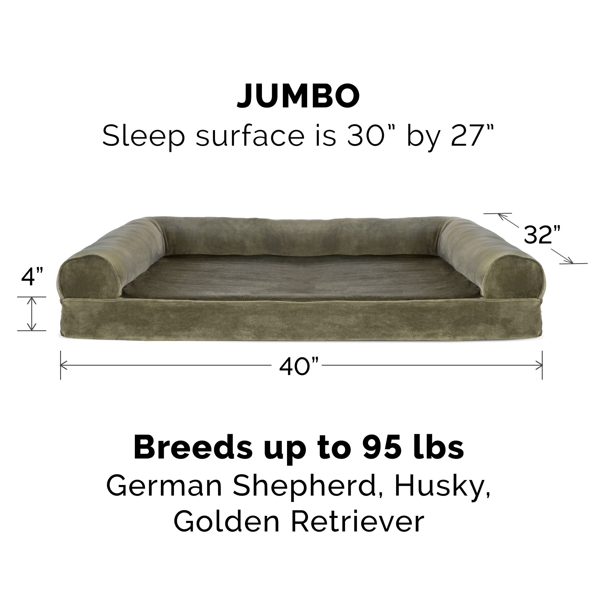 FurHaven Pet Products | Memory Foam Faux Fur and Velvet Sofa Pet Bed for Dogs and Cats - Dark Sage， Jumbo