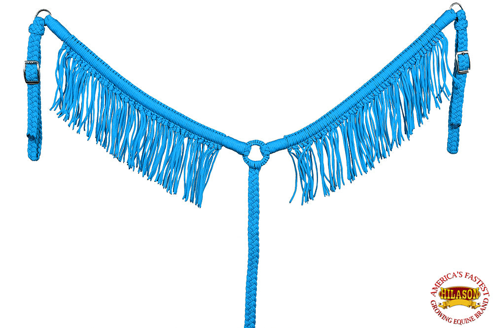 10DL Turquoise Horse Breast Collar Flat Braided Paracord Fringes Hilason