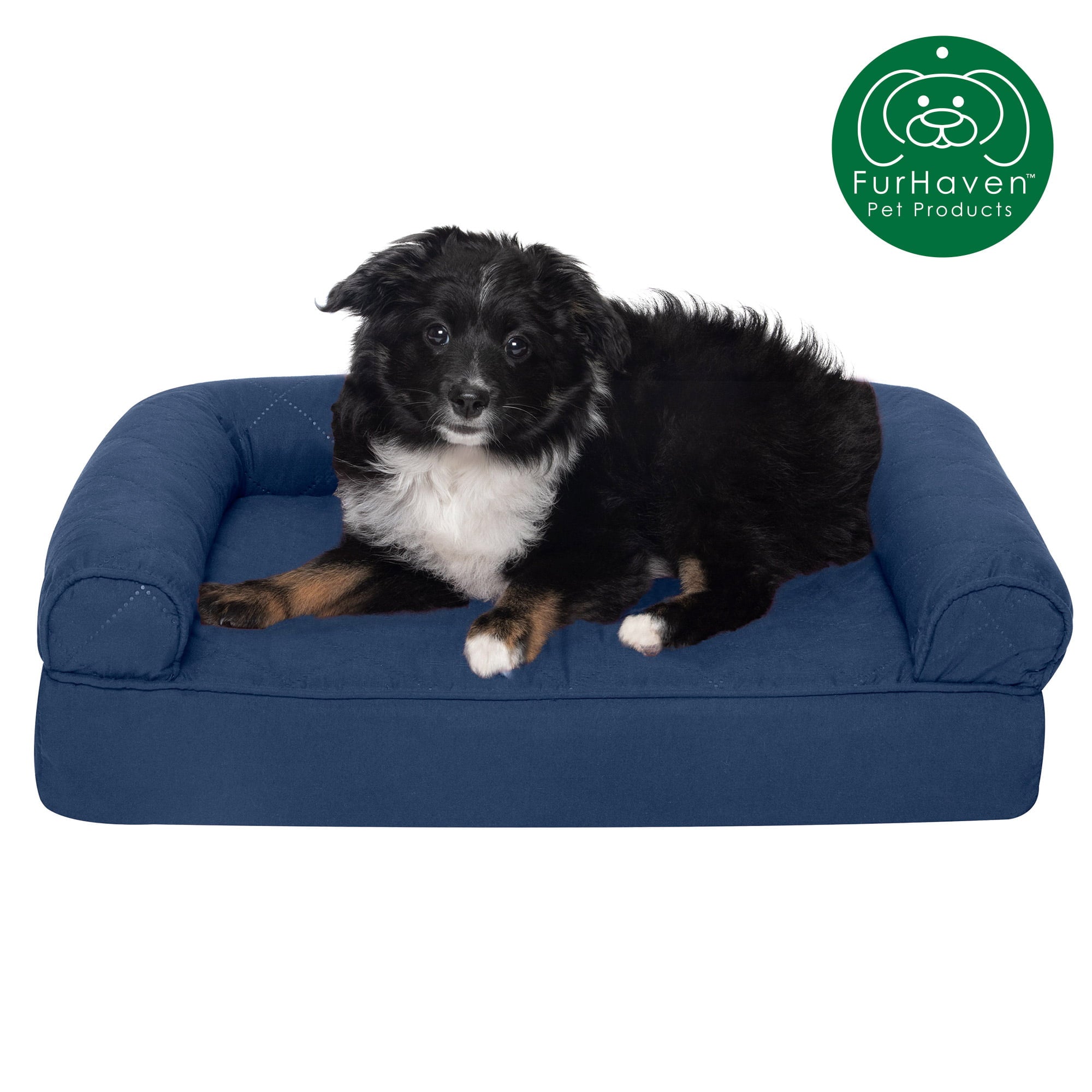 FurHaven | Orthopedic Quilted Sofa Pet Bed for Dogs and Cats， Navy， Small