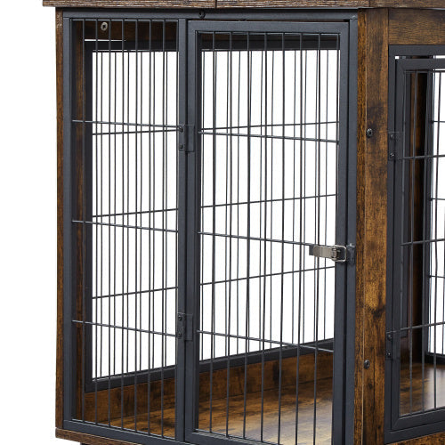 Furniture Dog Cage Crate with Double Doors on Casters(Rustic Brown; 31.50''W*22.05''D*24.8''H)