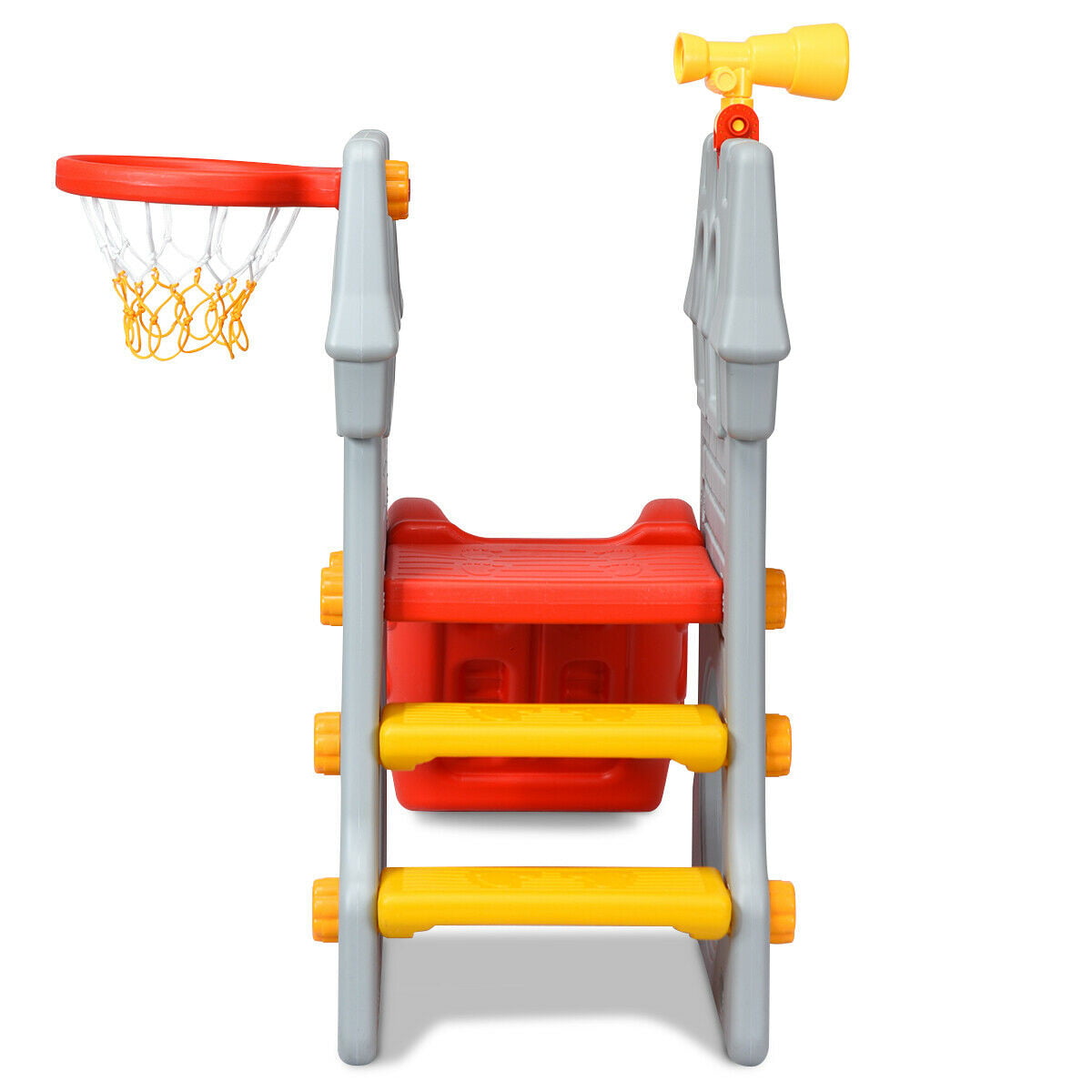 Gymax 2-Step Children Castle Slide Basketball Hoop and Telescope Toy Indoor and Outdoor