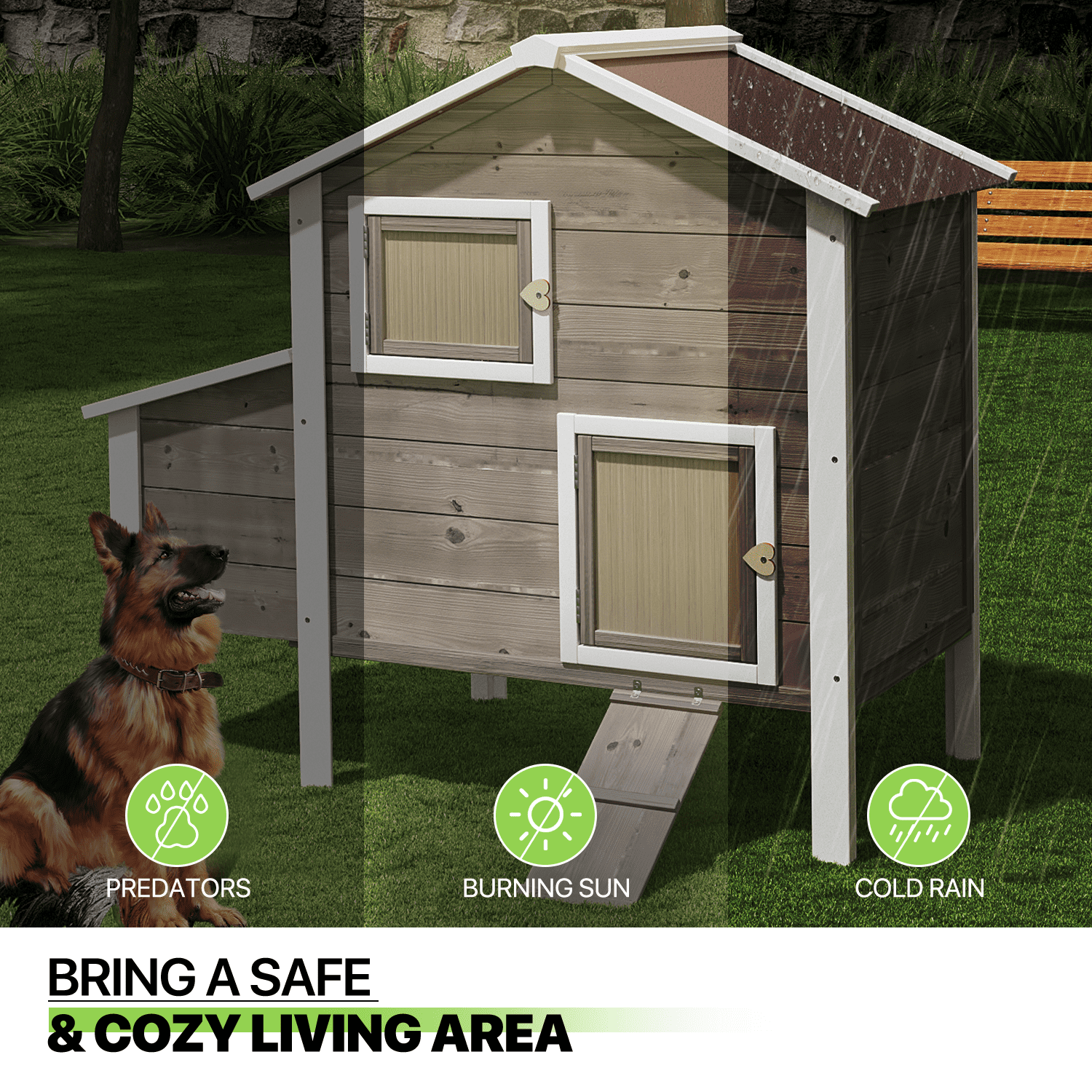 Magshion Outdoor Chicken Coop with Nesting Box， Outdoor Hen House with Slide-Out Tray， Weatherproof Poultry Cage， Rabbit Hutch， Wood Duck House (Natural)