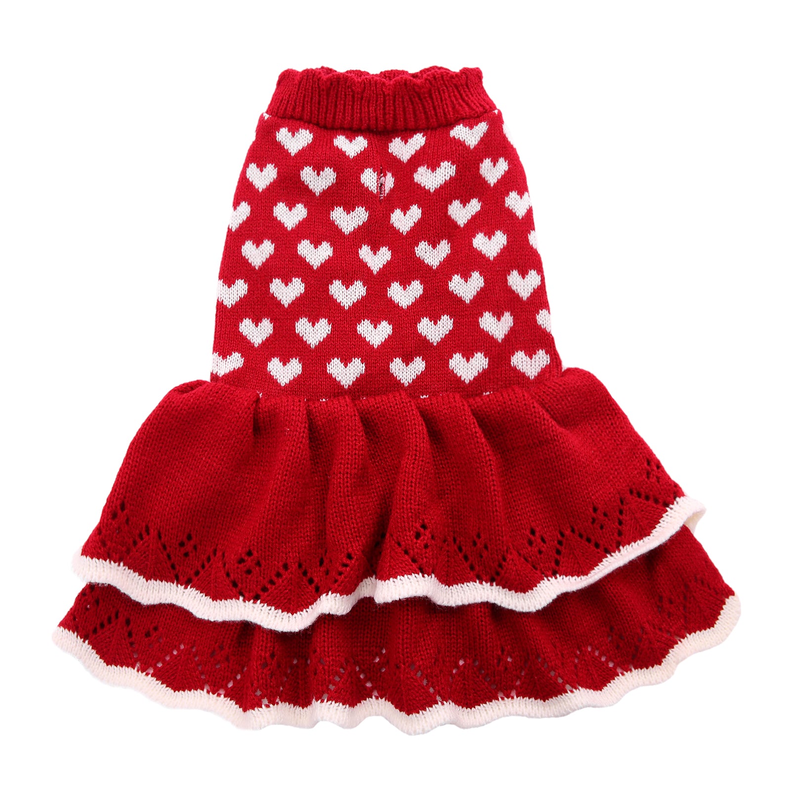 Kuoser Acrylic Heart New Year's Eve， Valentine's Day and Halloween Dog Sweater， Red， XS