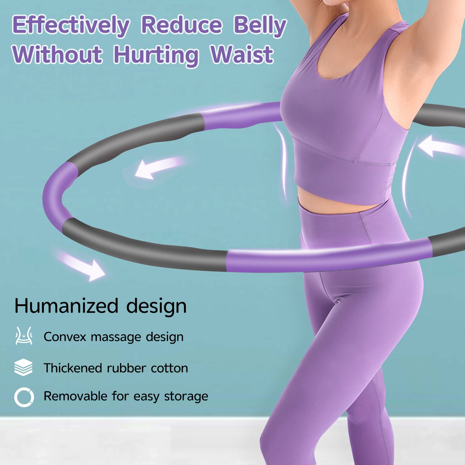 DOTSOG Weighted Hula Hoop for Adults Weight Loss， Workout Equipment for Home Gym， Exercise Hula Hoop with 8 Detachable Sections-(Purple/Gray)
