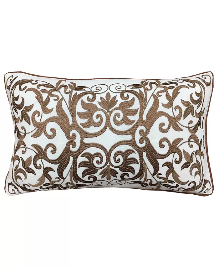 Mod Lifestyles Gold Collection Allover Scrolls Embroidery Lumbar Pillow， 12
