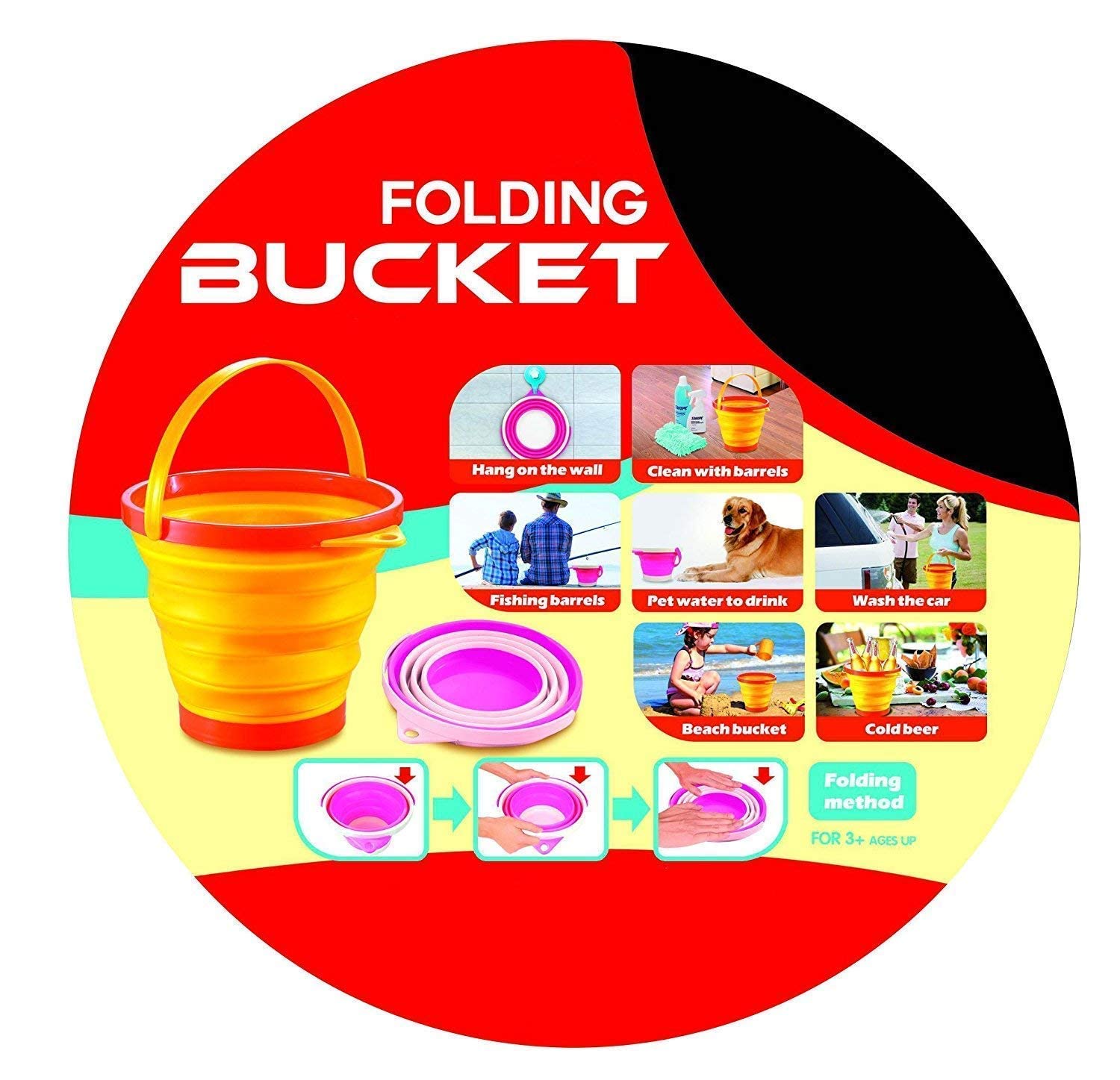 Top Race Foldable Pail Bucket Silicone Collapsible Bucket Multi Purpose 7 Liter, 2 Gallons (Pack of 2)