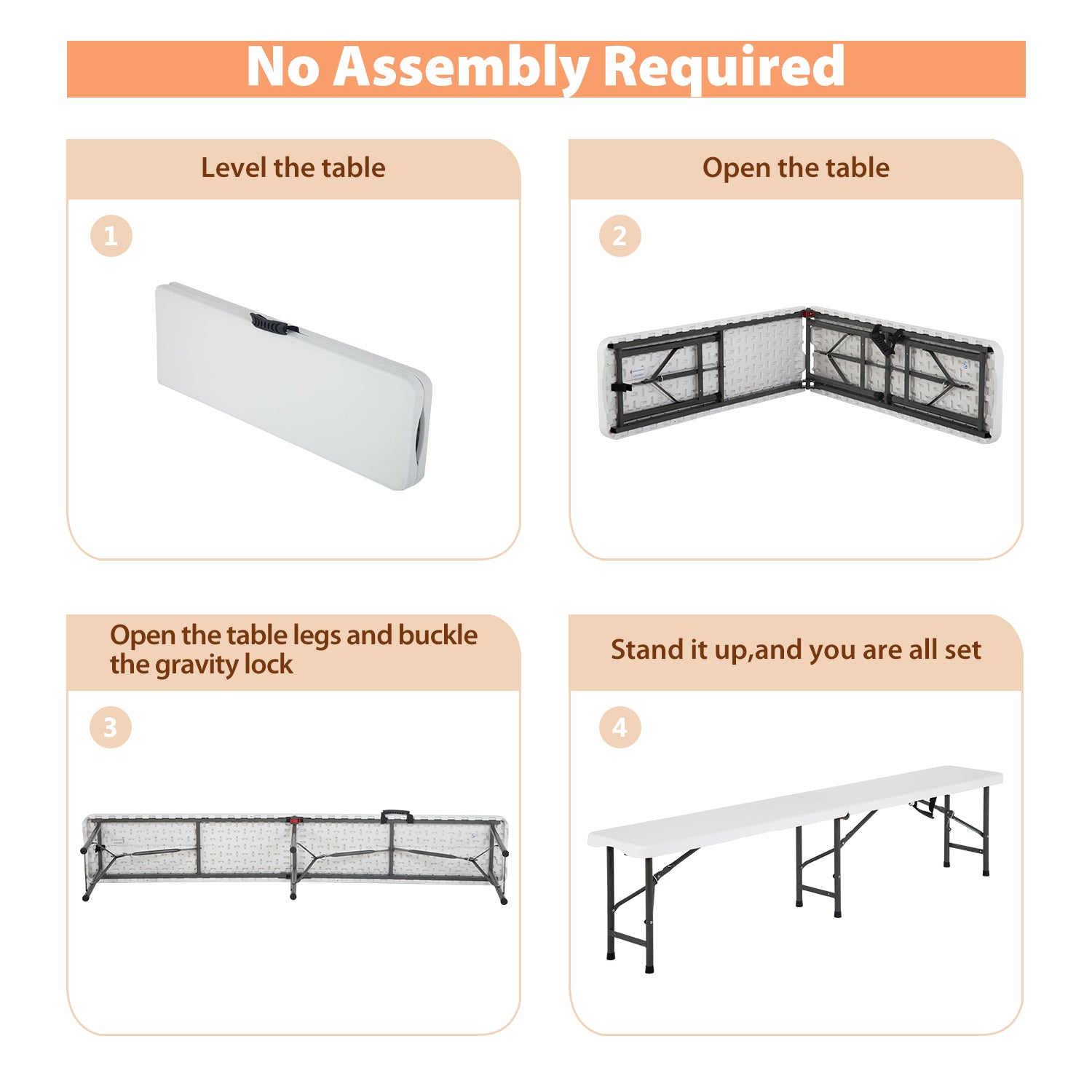 6FT Plastic Folding Bench Outdoor Bench Garden Bench Plastic Portable Bench With Carrying Handle for Picnic Camping Dining Party 1 Pack White
