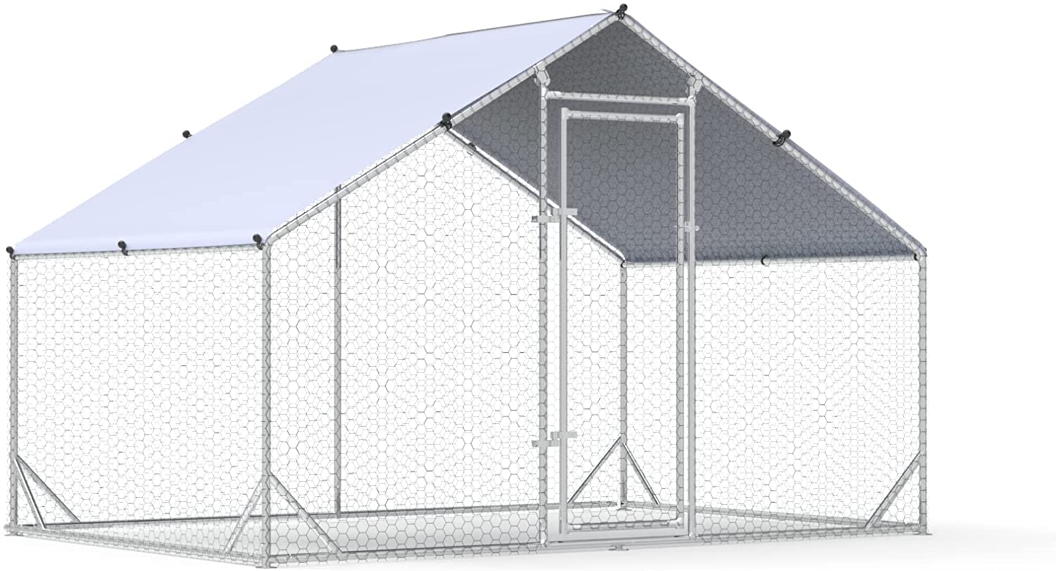 Chicken Coop Run Large Metal Chicken Pen For 6-8 Chicken， Walkin Chicken Run， Poultry Cage with Waterproof Cover for Backyard Farm