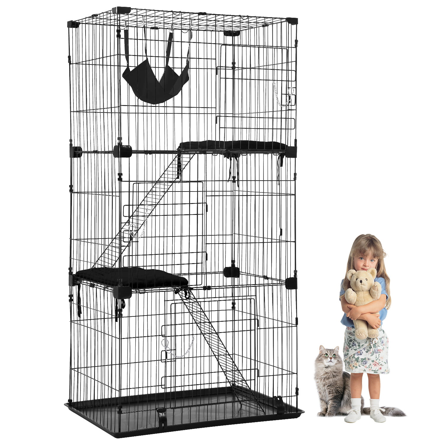 Bestpet 3 Tier Cat Cage， Hammock， Black， 67
