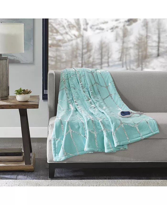 Gracie Mills Raina Metallic Heated Throw Blanket， Aqua - Full