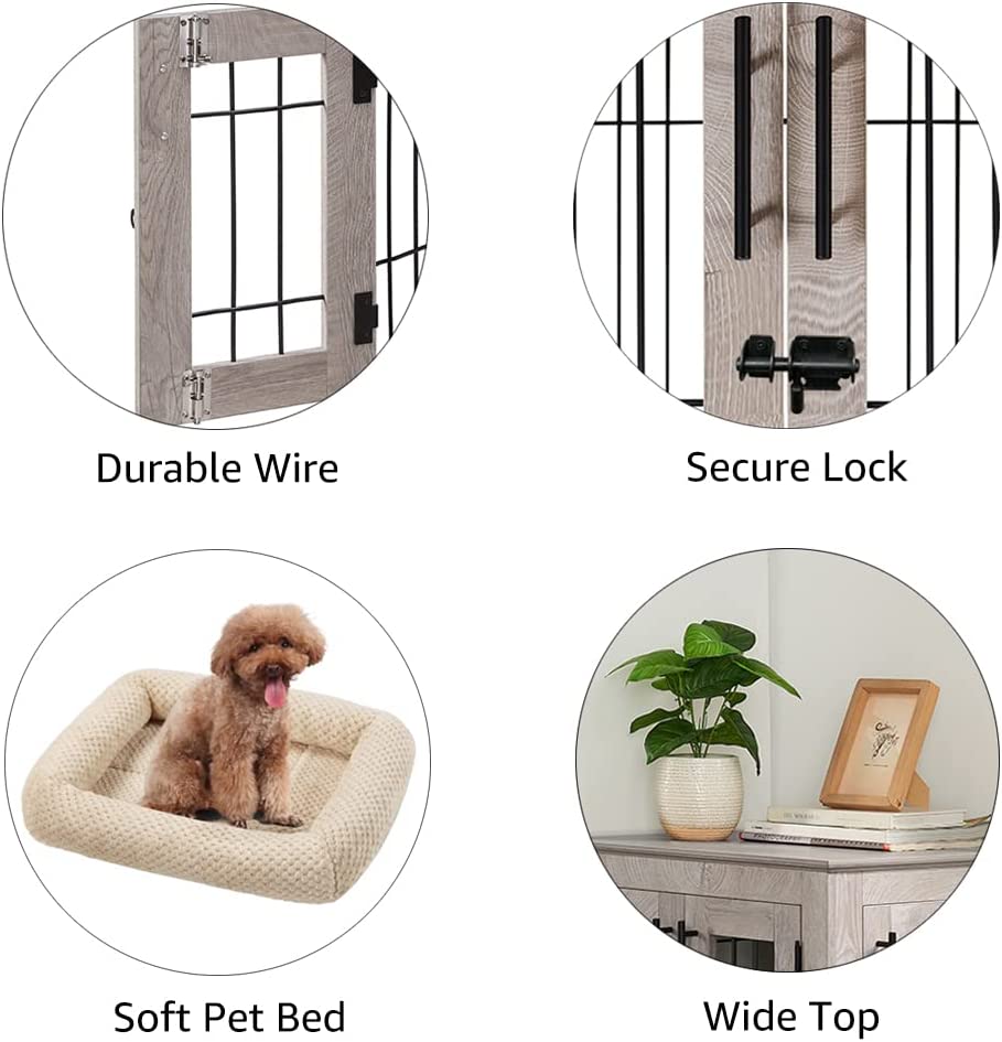 beeNbkks EV1018 Small Wire Pet Crate with Cushionand#44; Weathered Grey