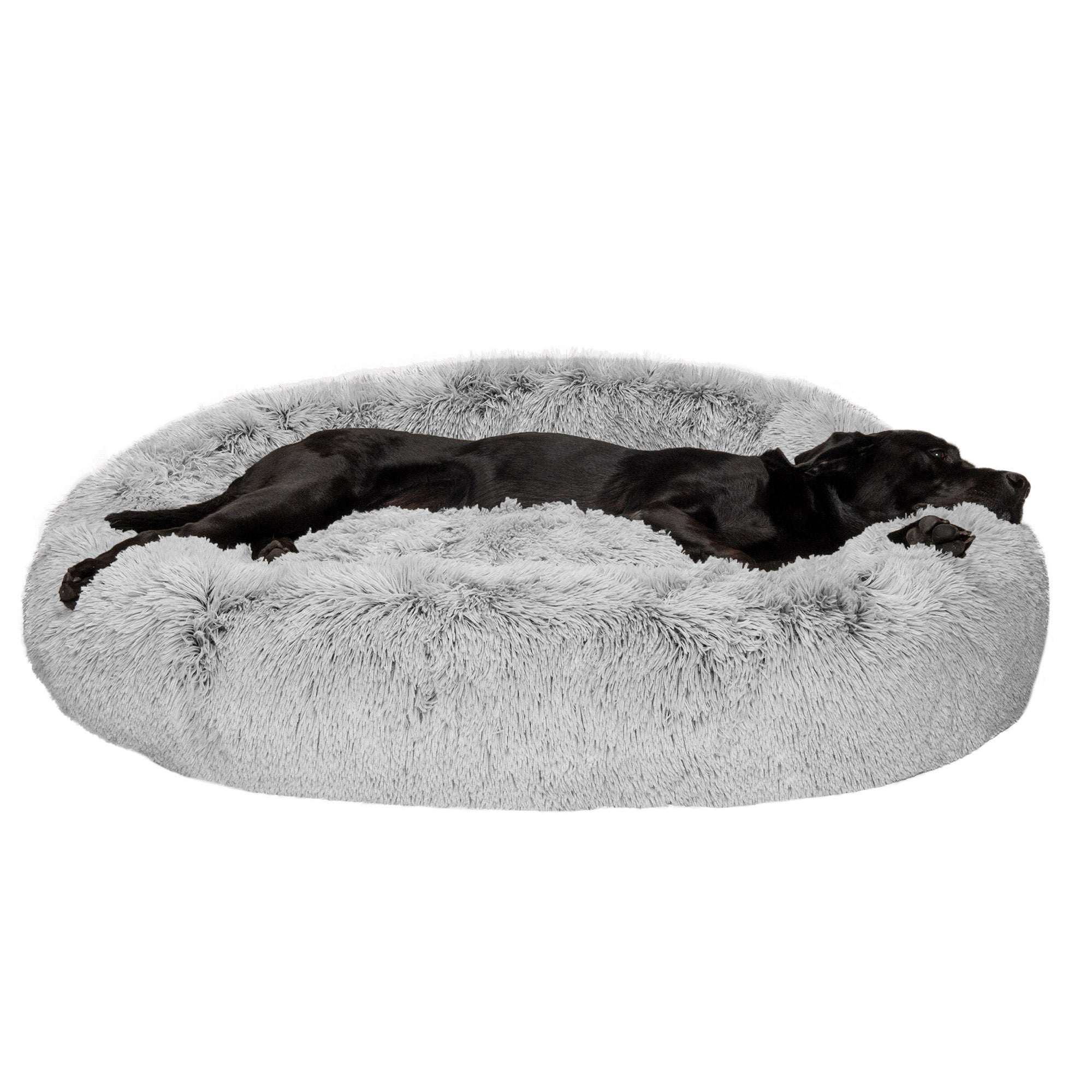 FurHaven | Calming Cuddler Long Fur Donut Pet Bed for Dogs and Cats， Mist Gray， Jumbo