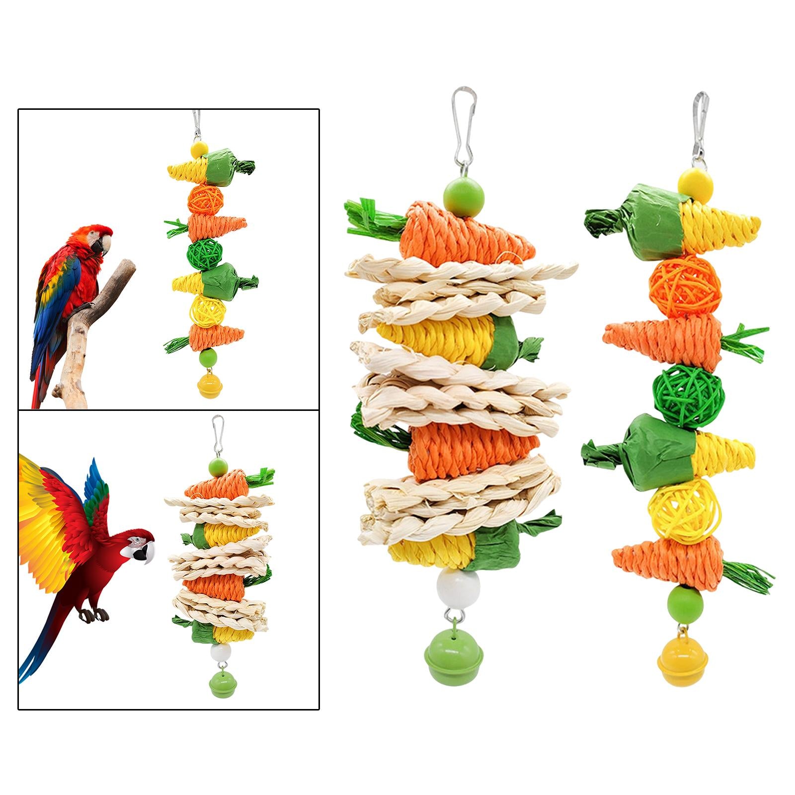 2X Birds Parrots Chewing Toys Cage Accesory with Bell Training Parrot Toys for Small to Large Birds Parrots Budgie Parakeets