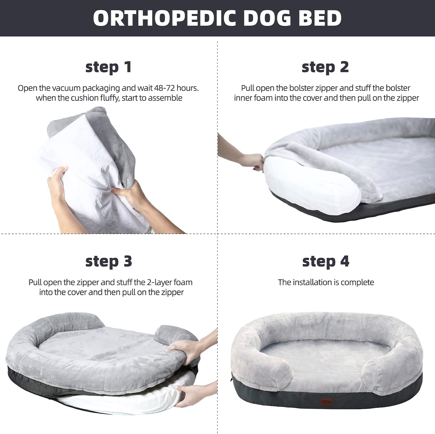 pettycare Memory Foam Dog Beds with Sides for Large Dogs， Orthopedic Washable Extra Large Dog Bed with Removable Cover， Waterproof XL Pet Bed with Nonskid Bottom