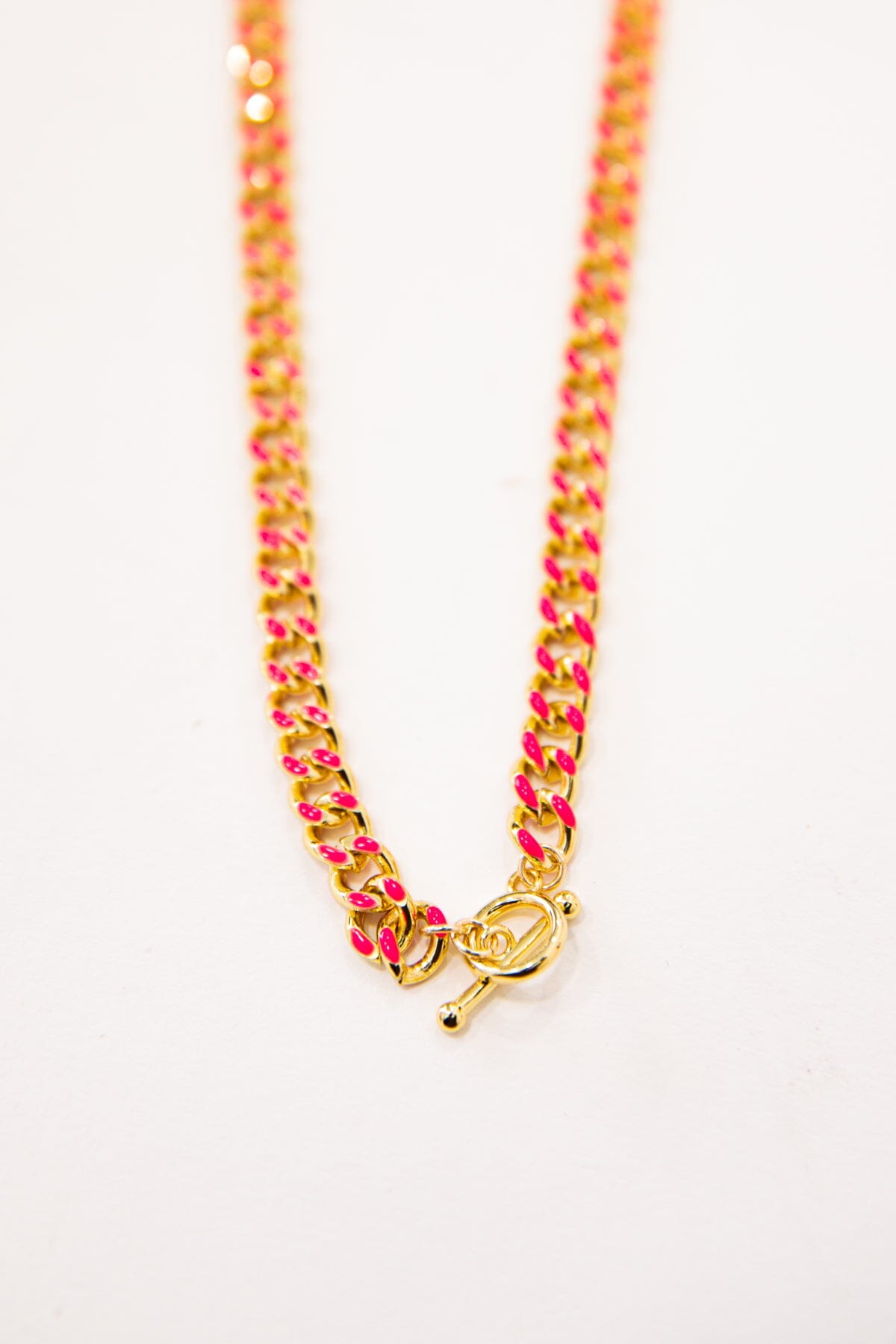 Hot Pink and Gold Enamel Thick Chain Necklace