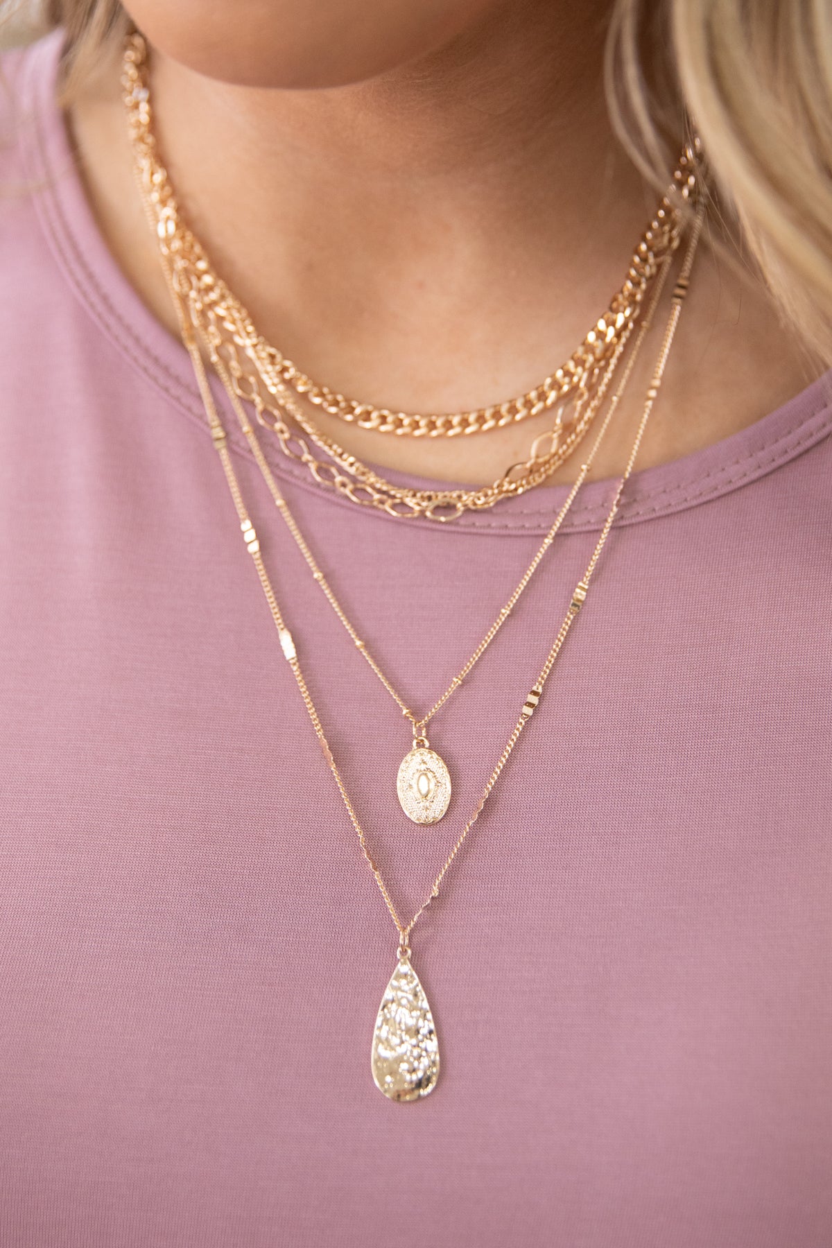Gold Double Chain and Pendant Necklace