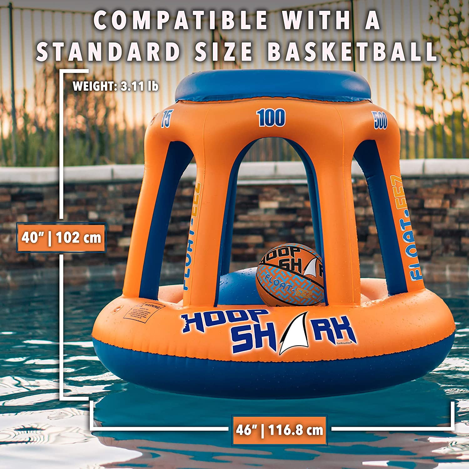 Hoop Shark Swimming Pool Basketball Hoop Set by FLOAT-EEZ - 2020 Edition - Inflatable Hoop with Ball Included - Perfect for Competitive Water Play and Trick Shots - Ultimate Summer Toy (Orange)