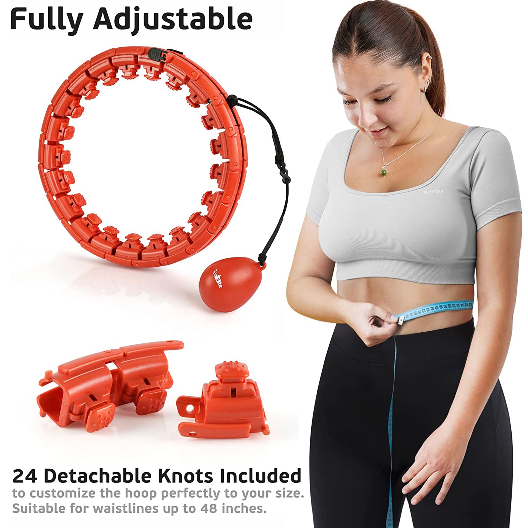 Teal Elite Smart Weighted Hula Hoop for Adults Fully Adjustable Infinity Hoop， Red