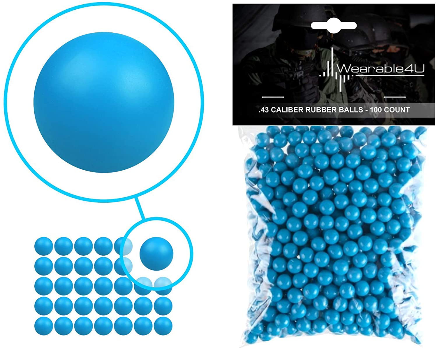Wearable4U New Reusable Training Soft Rubber Balls 100 pack .43 Caliber (Blue Color)