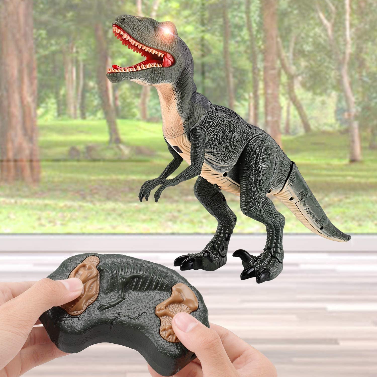 Contixo Infrared RC Dinosaur Toy for Kids Waking Velociraptor with Light Up Eyes and Sounds， DR1 - Electronic Pets