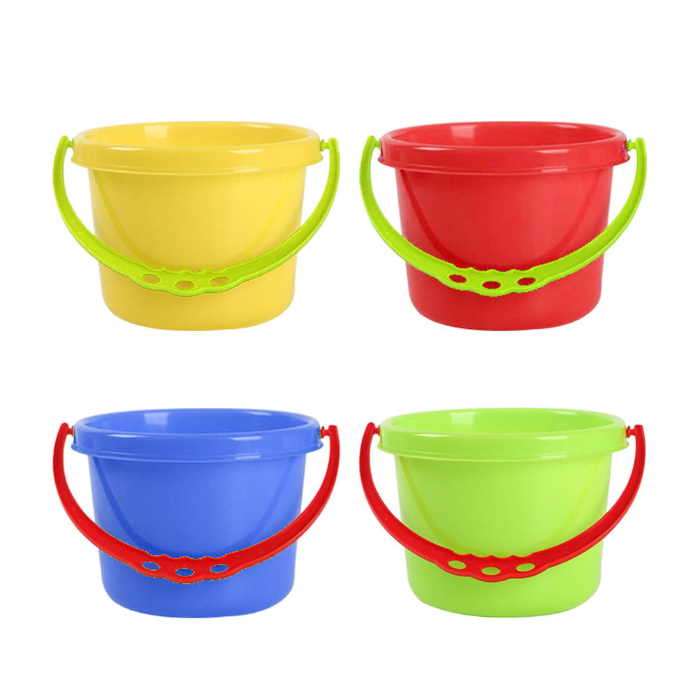 NICEXMAS 4 Pcs Kids Plastic Bucket Mini Bucket Toy Mini Water Toy Bucket Kindergarten Bucket Toy for Beach Fun (Blue, Red, Yellow, Green Style)
