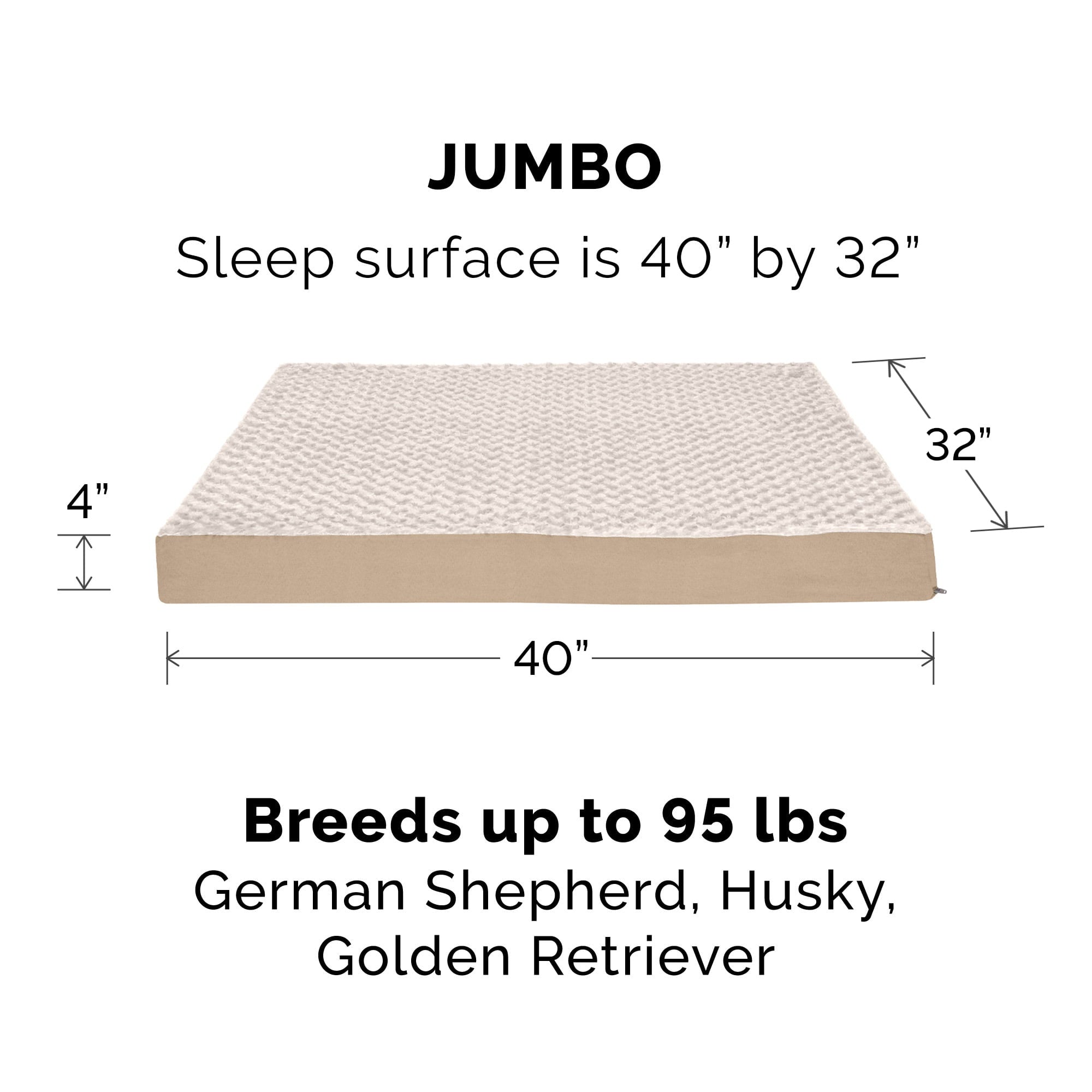 FurHaven Pet Products | Deluxe Orthopedic Ultra Plush Mattress Pet Bed for Dogs and Cats， Cream， Jumbo