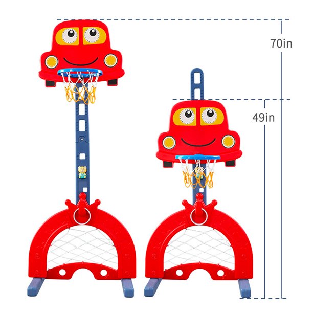 EALING BABY 5 in 1 Toddler Basketball Hoop Sports Center with Soccer Goal Golf and Ring Toss Game -- Red Car