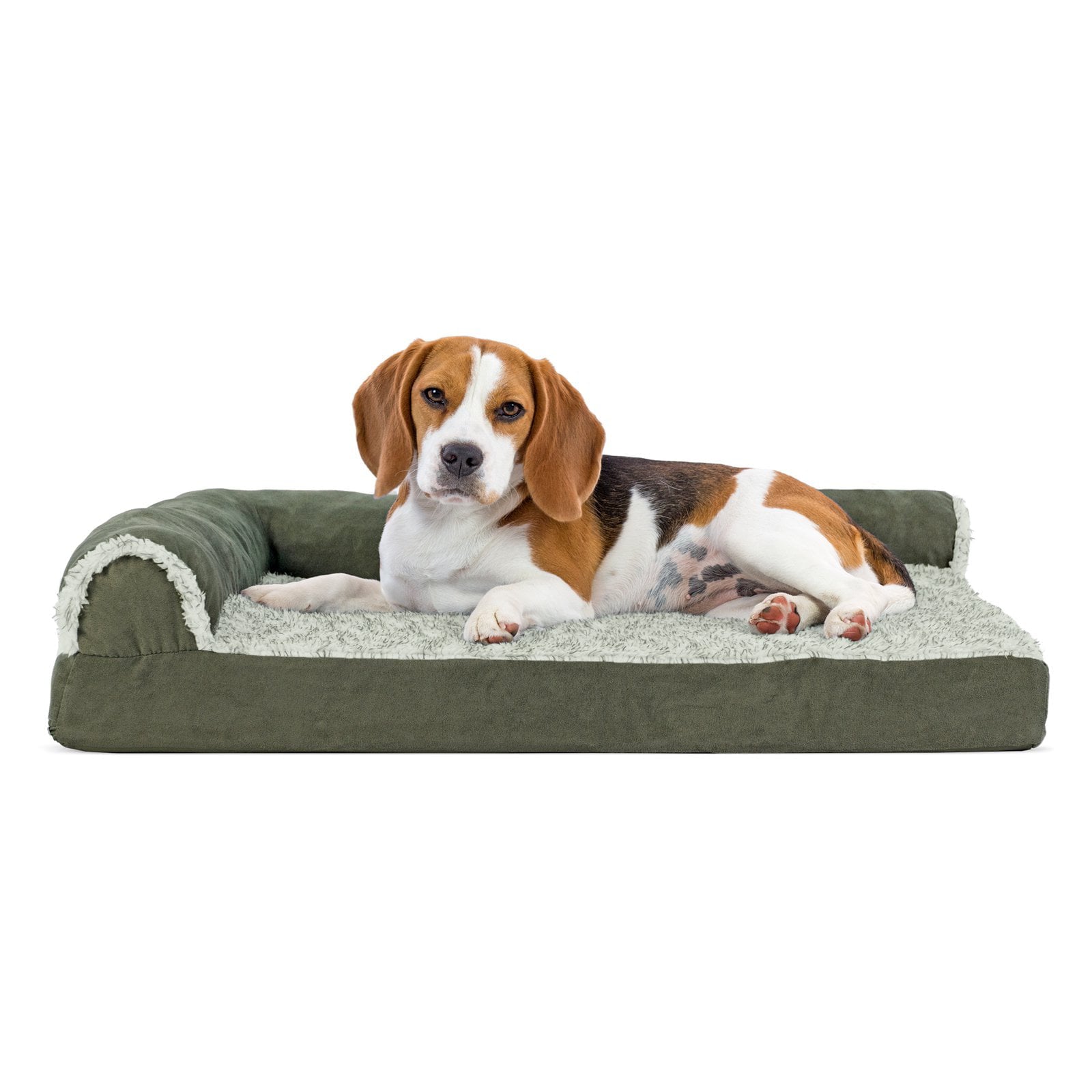 Furhaven Two-Tone Faux Fur and Suede Deluxe Chaise Lounge Orthopedic Sofa Dog Bed