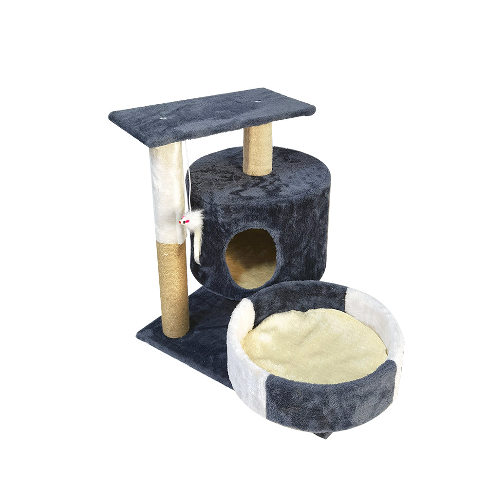 PVUEL Cat Tower Tree，2 Tier Pet Play House with Condo and Scratching Post Tower， Gray and Beige，M
