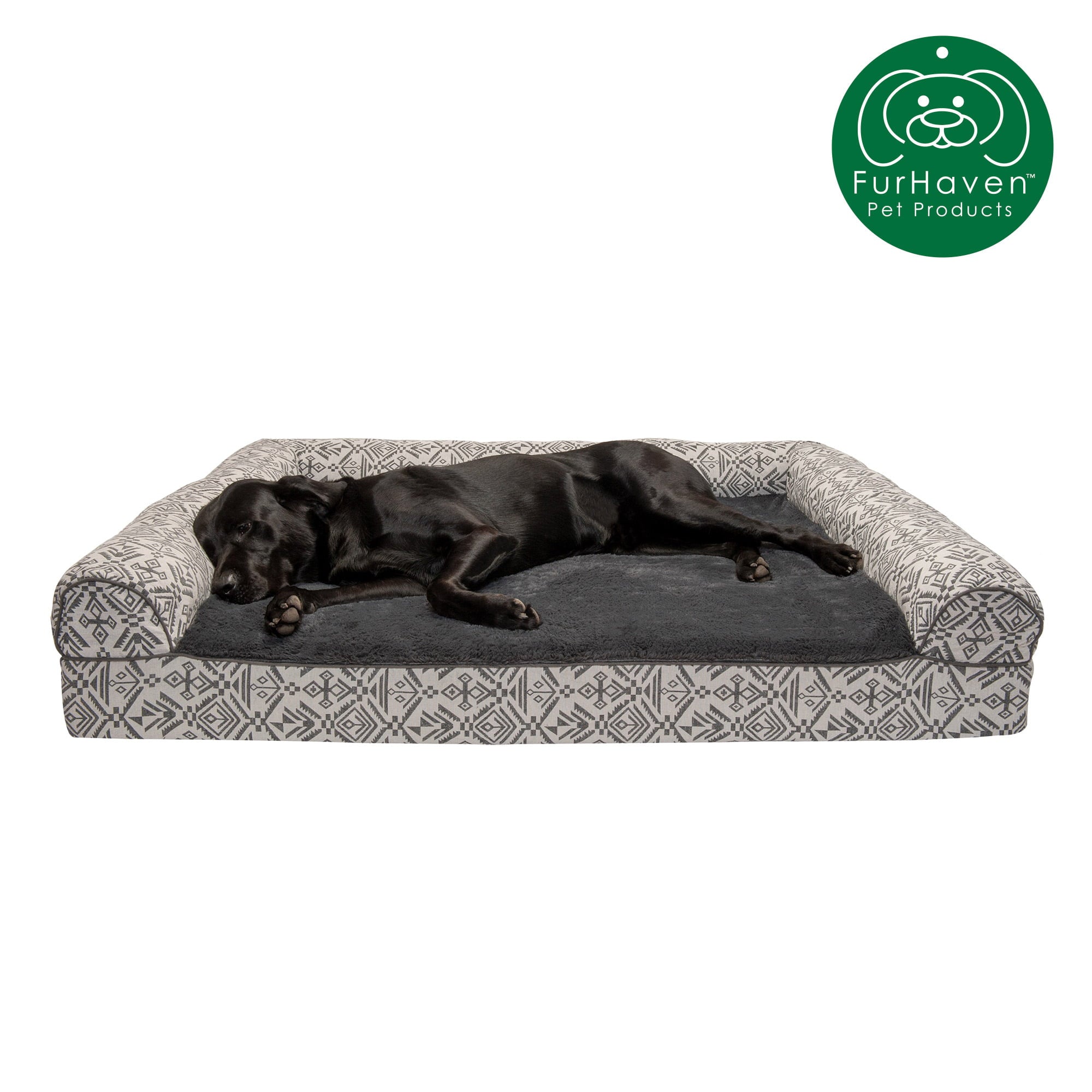 FurHaven | Orthopedic Southwest Kilim Sofa Pet Bed for Dogs and Cats， Boulder Gray， Jumbo Plus