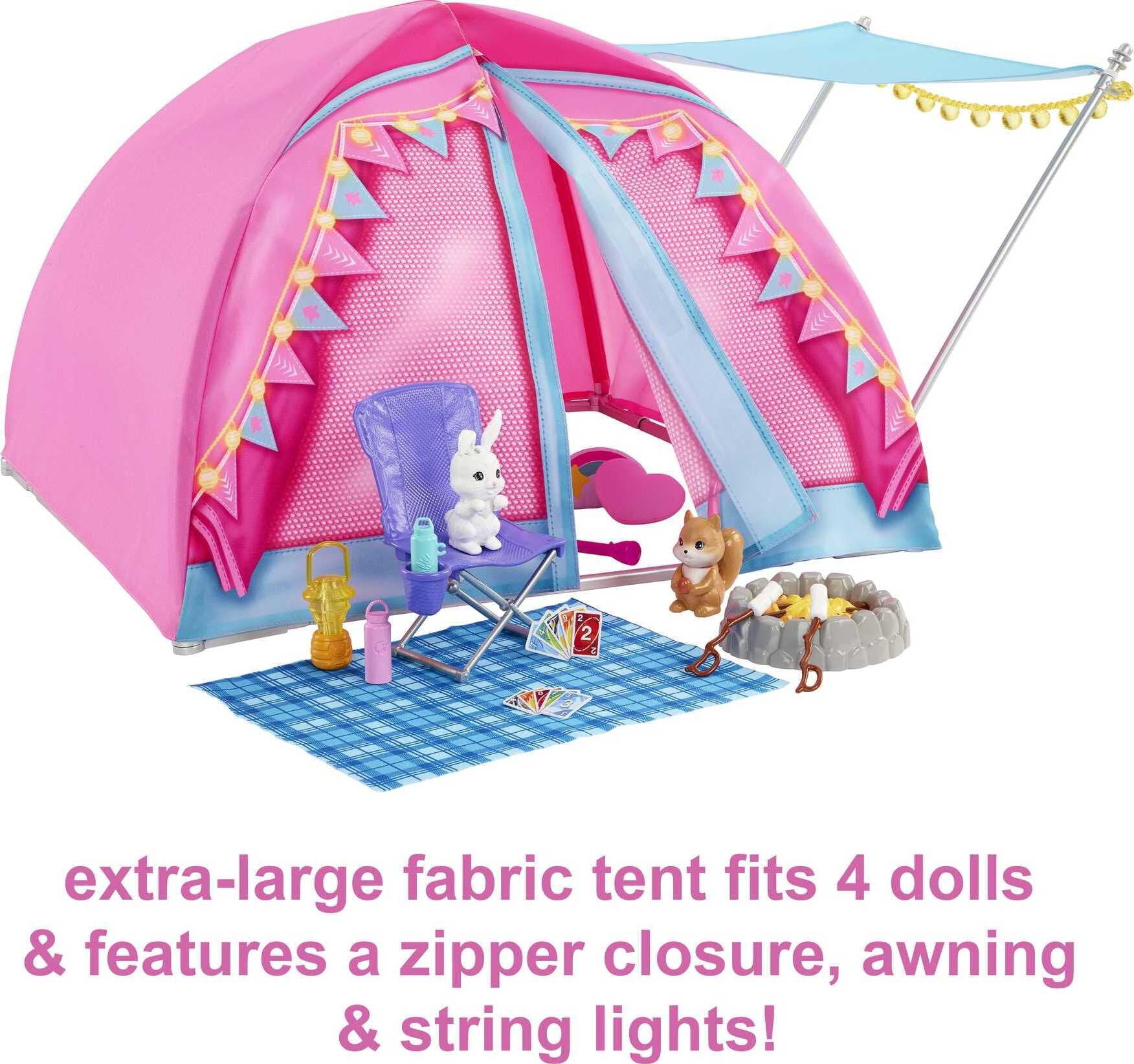 Barbie It Takes Two Let's Go Camping Tent Playset with Brooklyn & Malibu Dolls & 20 Accessories