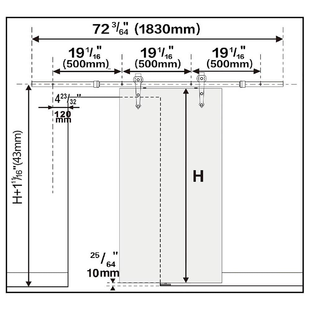 Yescom 6 ft Sliding Barn Door Hardware Kit Track Black Arrow