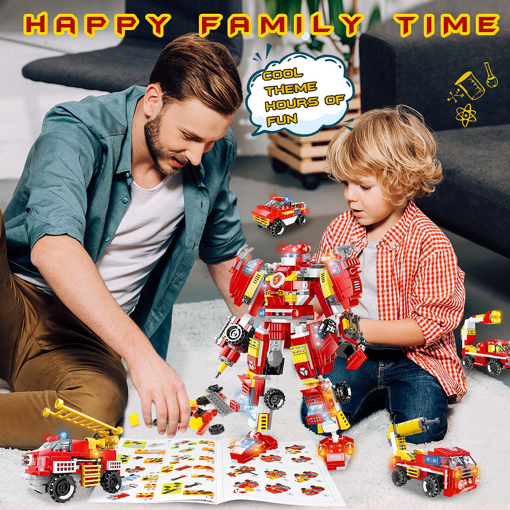 HOGOKIDS  591pcs STEM Fire Robot Construction Building Toy Sets， 13 in 1 Fire Rescue Building Bricks Kids Gift for Age 6 7 8 9 10+ Year