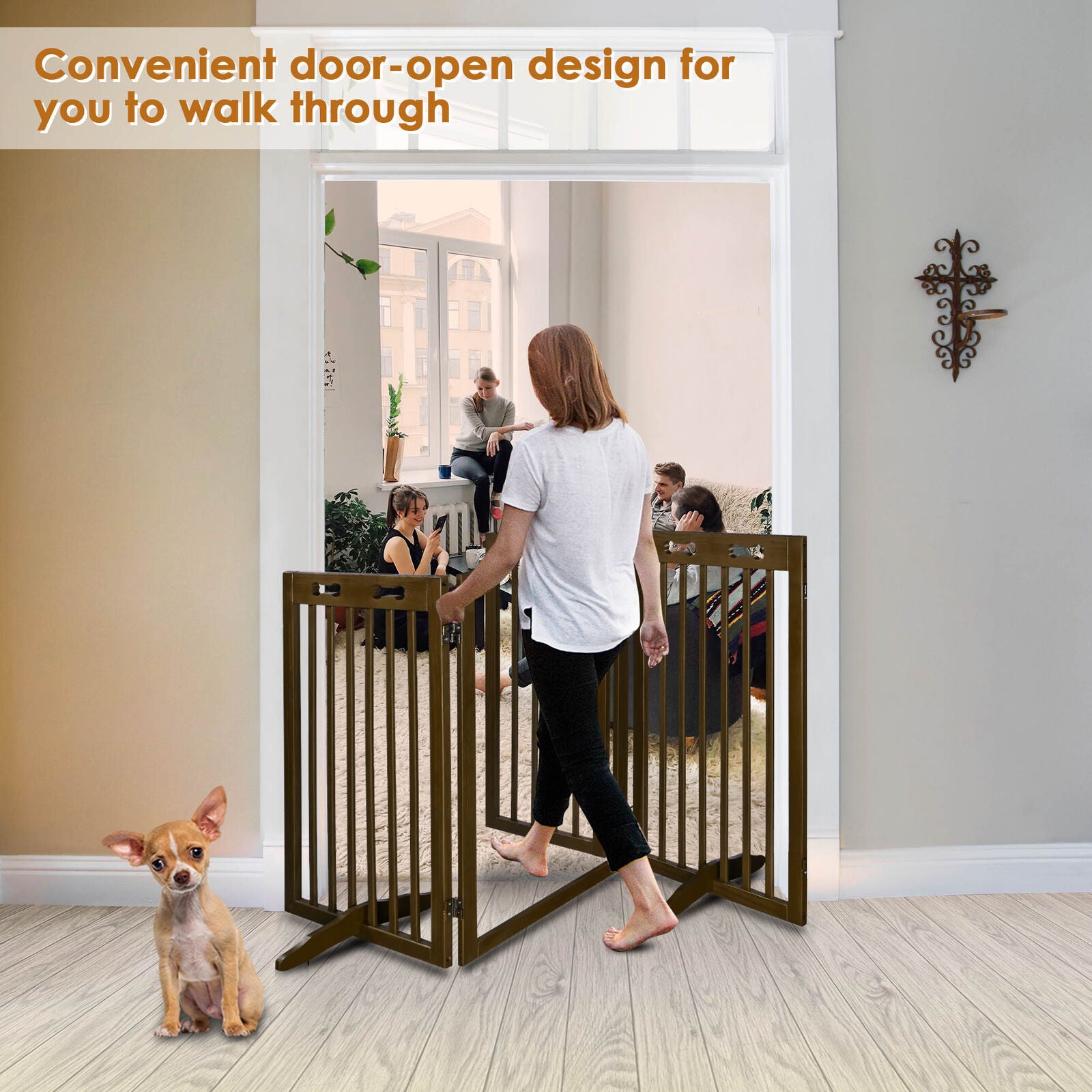 Folding Pet Gate Wooden Dog Fence 60