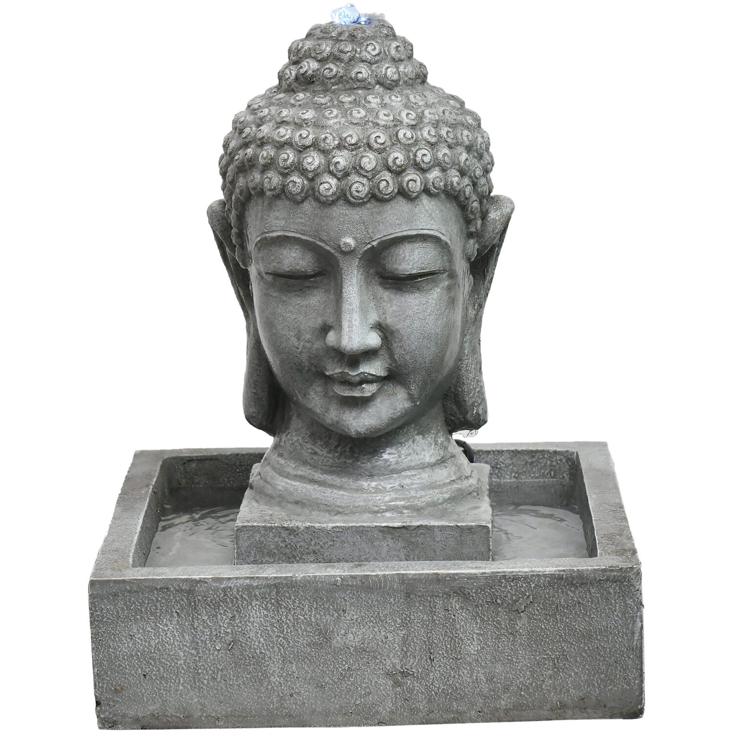 Hanover 20.5-In. Buddha Head Indoor or Outdoor Garden Fountain with LED Lights for Patio， Deck， Porch， HAN018BUDDHA-01