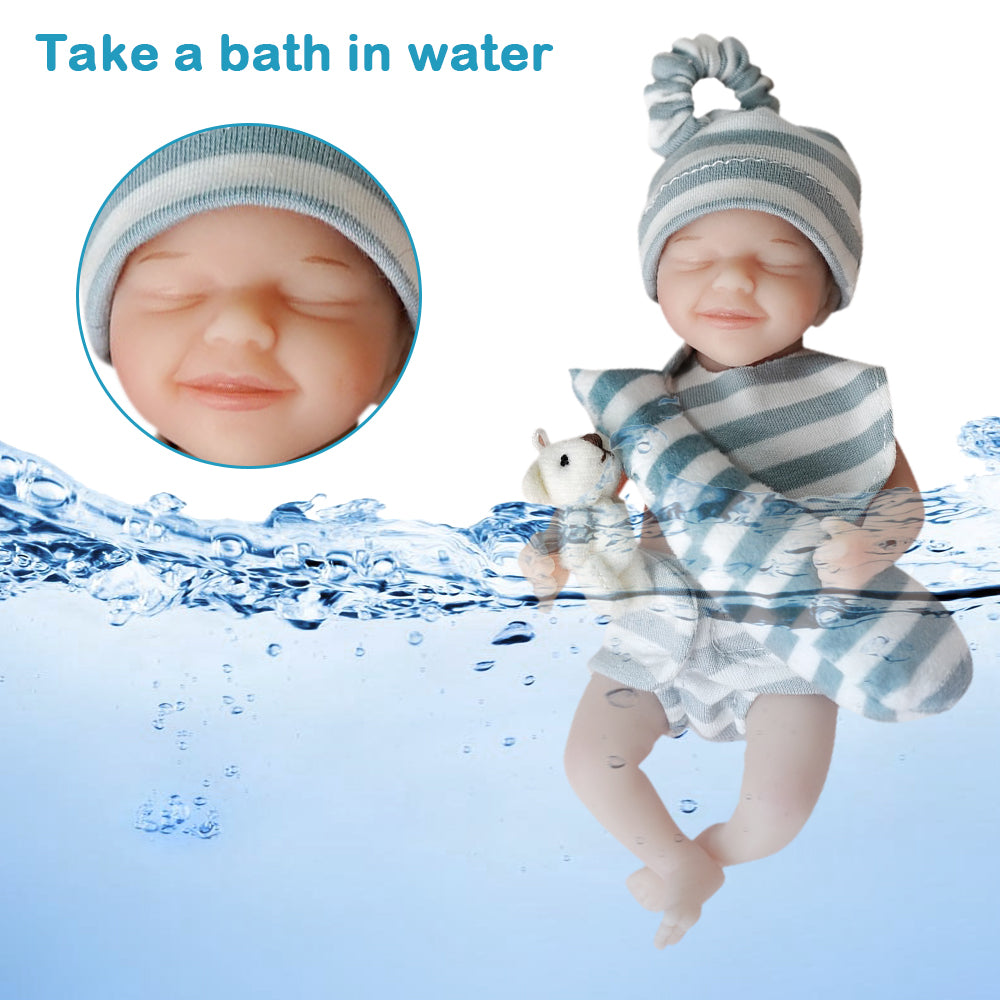 Fyeme 6 Inches Reborn Baby Dolls Silicone Full Body Mini Doll Sleeping Lifelike Kids Anti-stress, Realistic Rebirth Doll New Born Doll with Clothes