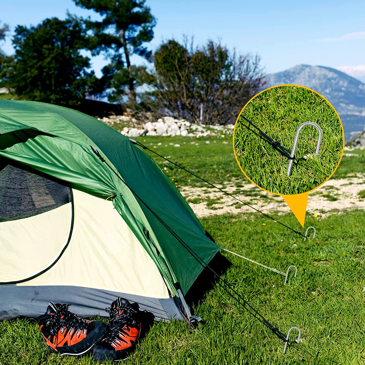 Urban Deco 17 Inch 8 Pack Rebar Stakes J Hook, Heavy Duty Galvanized Metal Stakes, Silver Ground Anchors with Point End,Rustproof Ground Stakes Tent Stakes ( 17in-8pk-silver)