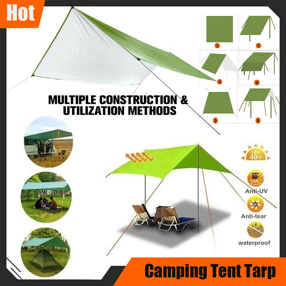 5 x 7ft Camping Tent Cover Tarp Sun Shade Hammock Protector Oxford Fabric Camping Shelter Waterproof Anit-UV Shelter– Green